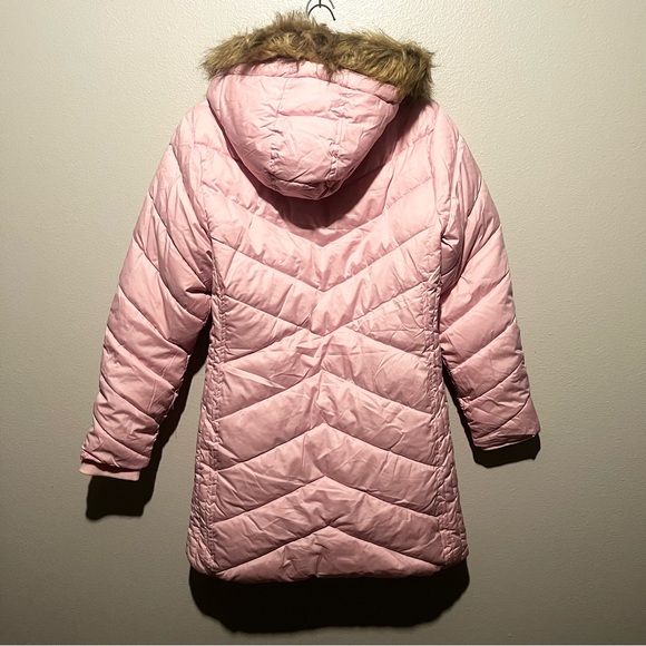 Lands' End - Girls Light Pink Quilted Coat with Faux Fur Hood Size XL - Picture 3 of 5
